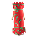Foam christmas cracker in shape of tube in red and green with face showing.