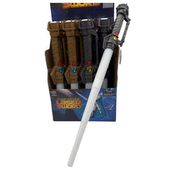 Laser Sword – 35–73 cm extendable toy with light and sound effects in grey and gold.