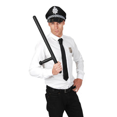 UK police-style cap with vinyl visor, checkered band, and silver badge – adult size