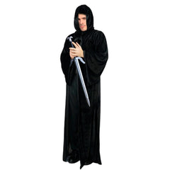 Adult black wizard robe with hood and sleeves