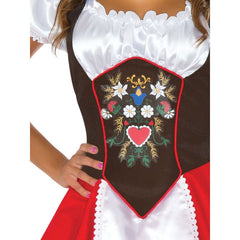 Adult Bavarian Oktoberfest costume with off-shoulder dress and apron