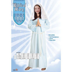 Biblical Mary Girls Costume, light blue dress with white headdress.