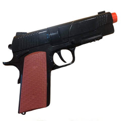 Black toy pistol made from die cast metal. Realistic cap gun for James Bond, police, or spy costumes.