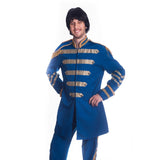 British Pop Stars Costume - Assort Sizes - Hire, quality costume, blue with gold trim and epaulets, includes jacket, pants, wig and glasses.