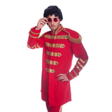 British Pop Stars Costume - Assort Sizes - Hire, quality costume, red with gold trim and epaulets, includes jacket, pants, wig and glasses.
