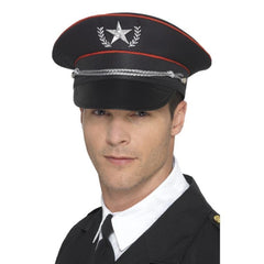 Deluxe Military Hat, Black, solid black hat with feature silver star.