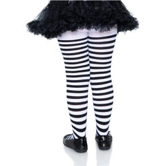 Girls stripe tights in black and white stripe, full pantyhose by Leg Avenue.