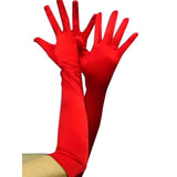 Elbow length long satin red gloves by carnival, quality iten.