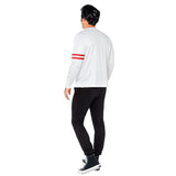 grease danny rydell jacket, white with red stripes around one sleeve.