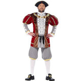 Henry VIII costume with Tudor-style top and grey knickerbocker pants