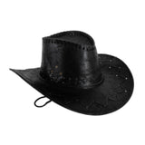 Black leather look cowboy hat with chin strap – Western costume accessory