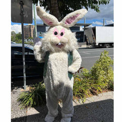 Easter Bunny mascot costume with large head and plush suit for hire in Brisbane