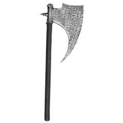 90cm medieval costume axe with black and silver stone and wood look, perfect for knights or fantasy characters