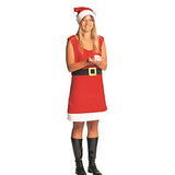Mrs Summer Claus costume, red dress with white trim, belt and hat, made from felt.
