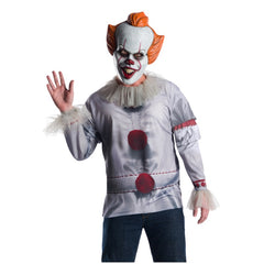 Pennywise IT Movie Costume Top - Adult, grey top with net frills at neckline and cuffs, pom poms and iconic mask.