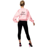 Pink lady jacket from grease with large black "Pink Ladies" on the back.