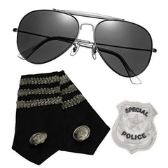 Police costume kit with badge, glasses, and epaulettes – ideal accessory set for dress-ups.