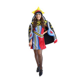 Queen of hearts costume includes dress, cape and crown