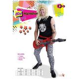 Second image of the Rockstar Adult Costume showcasing the zebra print pants, sleeveless black shirt, and red sash from a different angle, emphasizing the bold and edgy rock 'n' roll style.
