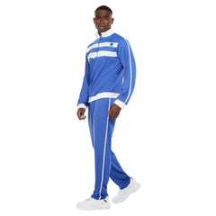 Scouser Tracksuit-Blue, adult size tracksuit with white accents and zips up at the front.