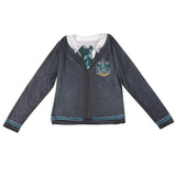 slytherin top for adults digitally printed cardigan look with tie and collar print.