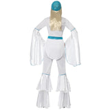 Super Trooper Female costume, white flares and top with blue trim including beret.