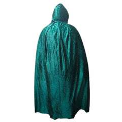 Forest green velvet hooded cape for adults, 150 cm long.