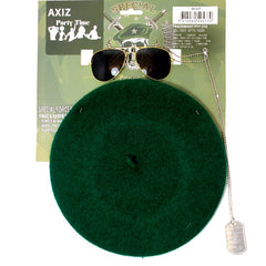 The Green Beret Set, beret, sunglasses and dog tags.