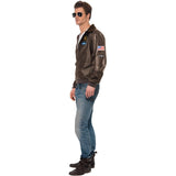 Top gun bomber jacket with badges and fur collar