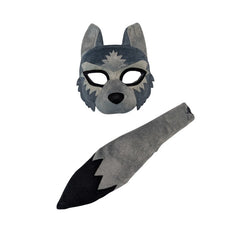 Wolf animal mask and tail set for kids and adults – grey furry costume accessories for Book Week or Halloween