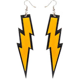 Glittery neon 80's lightning bolt earrings in orange with hooks.