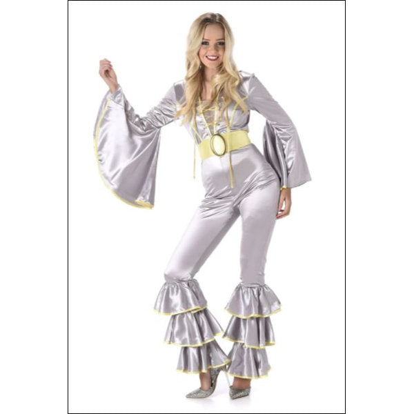 70s Silver Disco Jumpsuit with Yellow Trim - Karnival