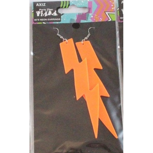 80s Neon Lightning Bolt Earrings Asst Colours Cracker Jack Costumes
