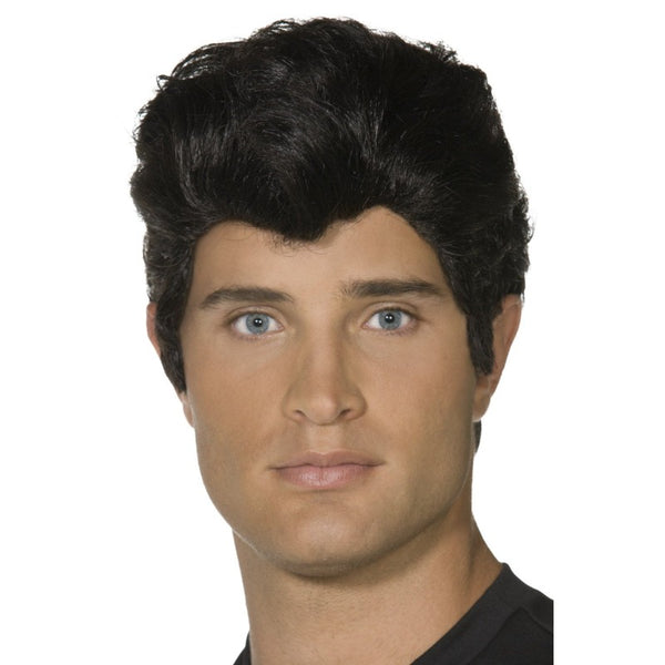 Grease Danny wig in black has body and is swept back style.