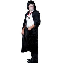 Cape black velvet with hood, adult size, ties at the neck and comes to mid calf.