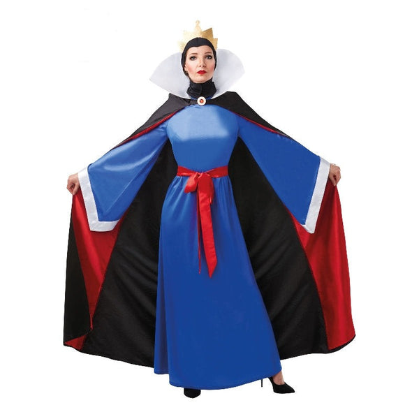 Evil Queen Adult Disney Costume, long dress with bell sleevess, black  cloak with high collar and hight collar, snood with foam crown.