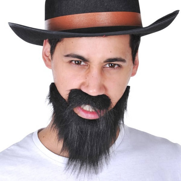Western Black Moustache & Beard