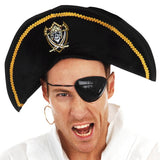 pirate hat with badge, adult size, gold trim with wire for shaping.