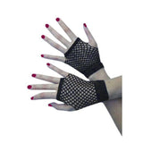 Wrist length fishnet gloves in black.