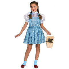 Girls Wizard of Oz Dorothy costume with blue gingham dress and hair bows