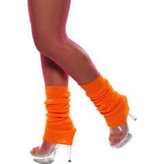 Fluorescent orange knitted legwarmers – 1980s neon costume accessory by Smiffys