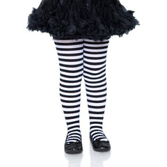 Girls stripe tights in black and white stripe, full pantyhose by Leg Avenue.