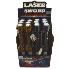 Laser Sword – 35–73 cm extendable toy with light and sound effects in grey and gold.