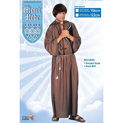 Brown adult monk costume with hood and rope belt – Dr Toms medieval robe