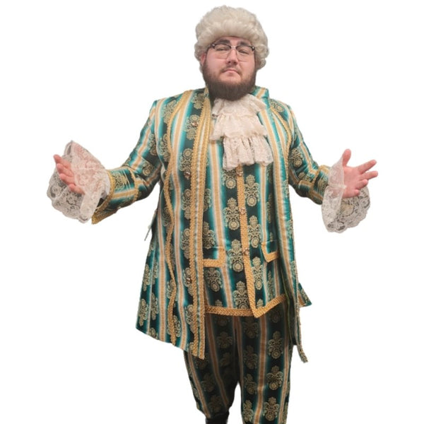 18th Century Baron Costume – Hire, aristocratic period coat with waistcoat and wig, Brisbane