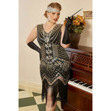Black and gold 1920s Art Deco sequined dress for hire in Brisbane