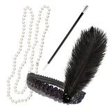 Great Gatsby flapper accessory kit with beads and feather headband