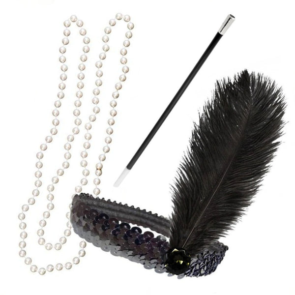 Great Gatsby flapper accessory kit with beads and feather headband