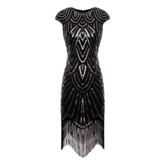 1920s black fringe flapper dress for hire