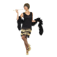 1920s Flapper dress with beaded lace and fringe detailing on front and back – perfect for Gatsby and vintage-themed events.